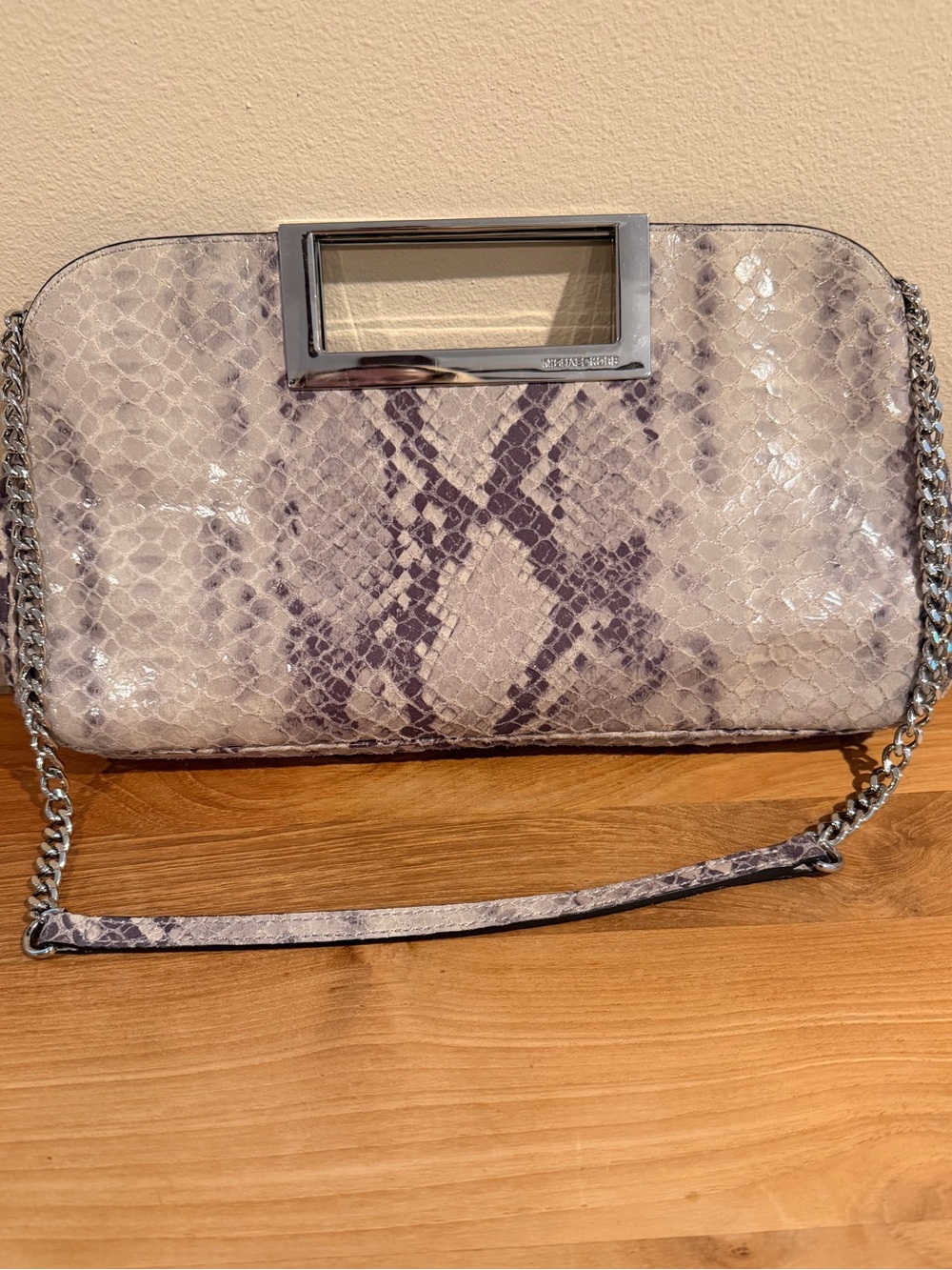 Michael Kors Snakeskin-Embossed Berkley Clutch/Shoulder Bag